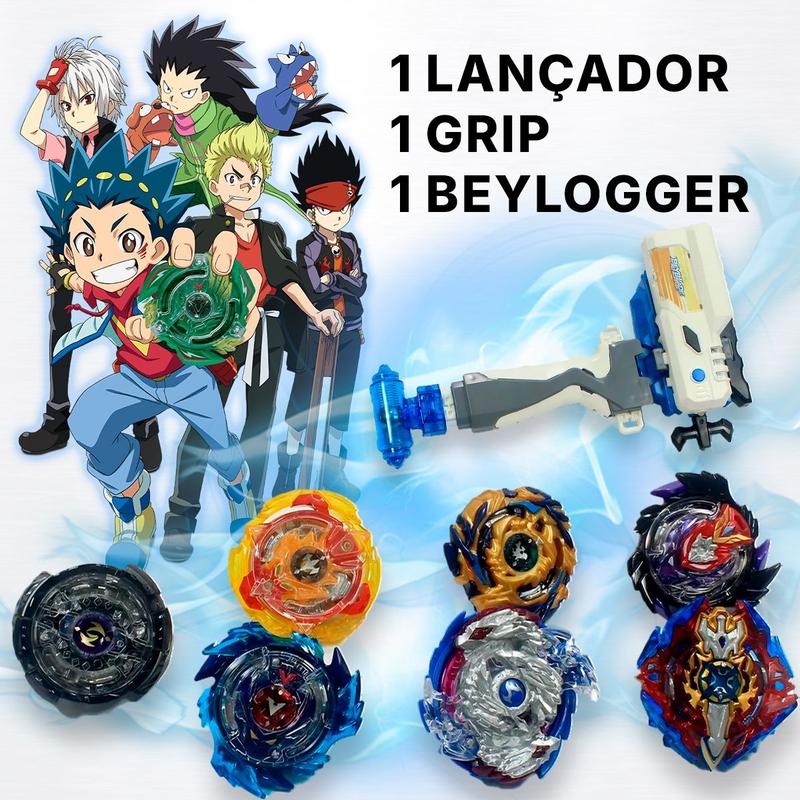 Maleta Kit 8 Beyblade Storm Gyro Lançador Beylogger Klizz